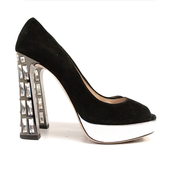 🔥NEW MIU MIU🔥 Swarovski Crystal-Embellished Suede Heels - Picture 8 of 11